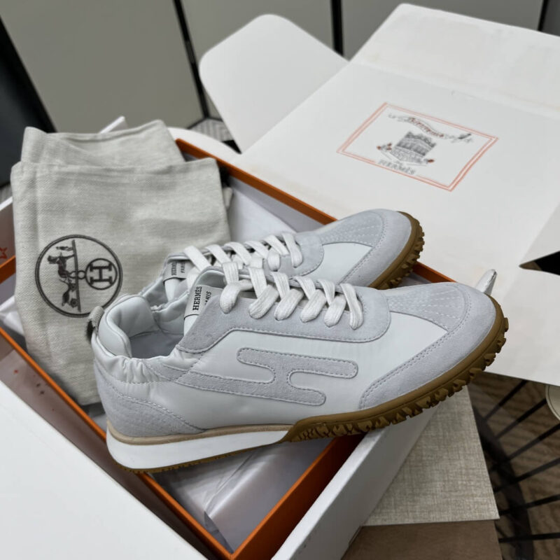 Hermes Jet Sneakers in White Suede Leather - Image 8