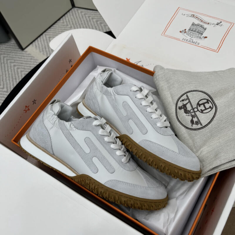 Hermes Jet Sneakers in White Suede Leather - Image 9
