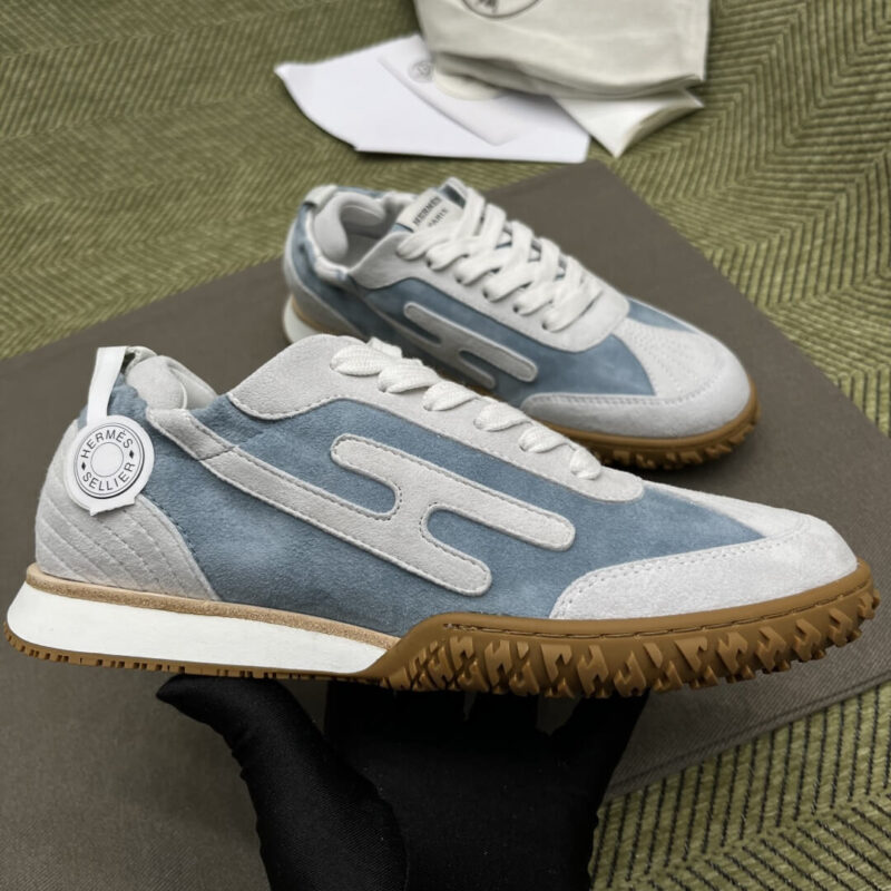 Hermes Jet Sneakers in Blue Suede Leather - Image 9