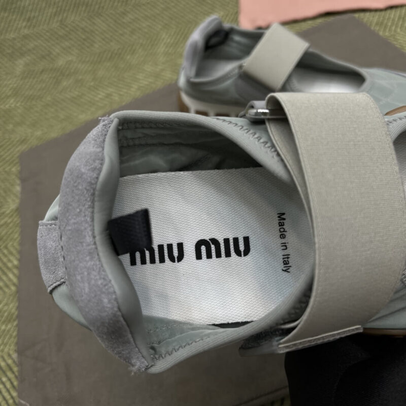 Miu Miu Technical Fabric and Grey Suede Flats - Image 3