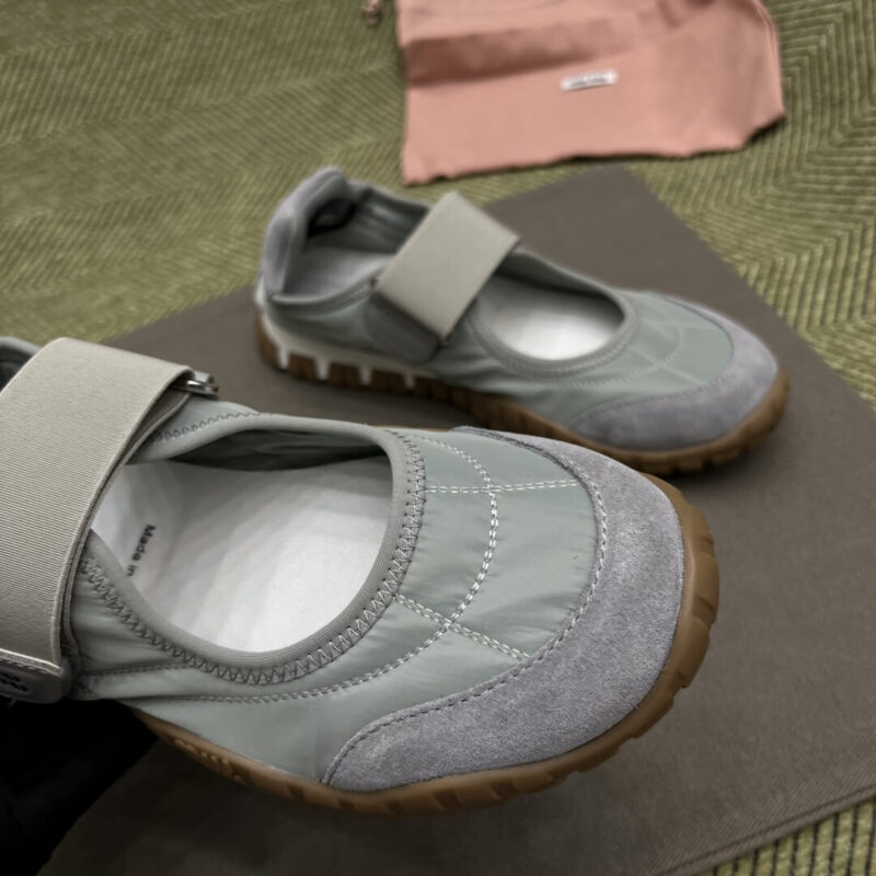 Miu Miu Technical Fabric and Grey Suede Flats - Image 4