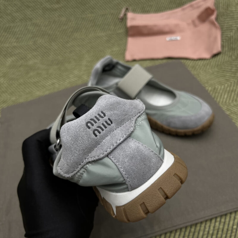 Miu Miu Technical Fabric and Grey Suede Flats - Image 5