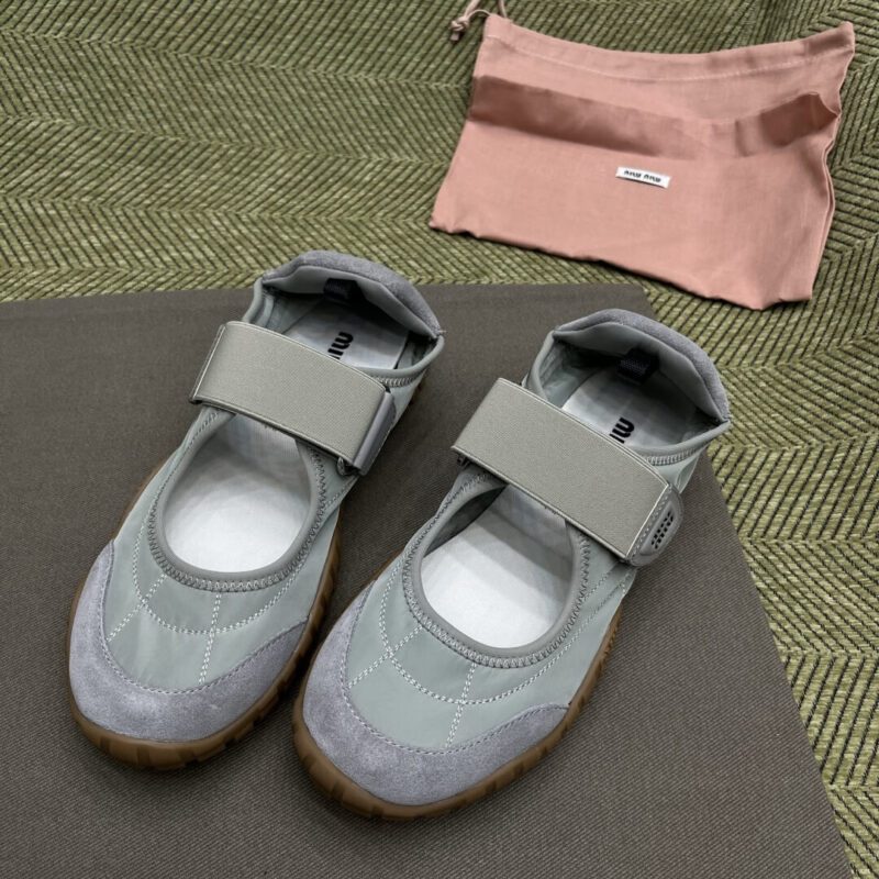 Miu Miu Technical Fabric and Grey Suede Flats - Image 6