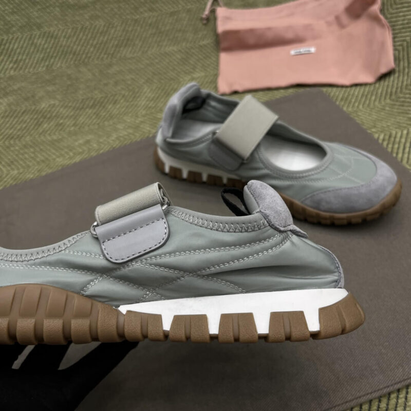 Miu Miu Technical Fabric and Grey Suede Flats - Image 7