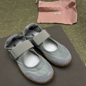 Miu Miu Technical Fabric and Grey Suede Flats