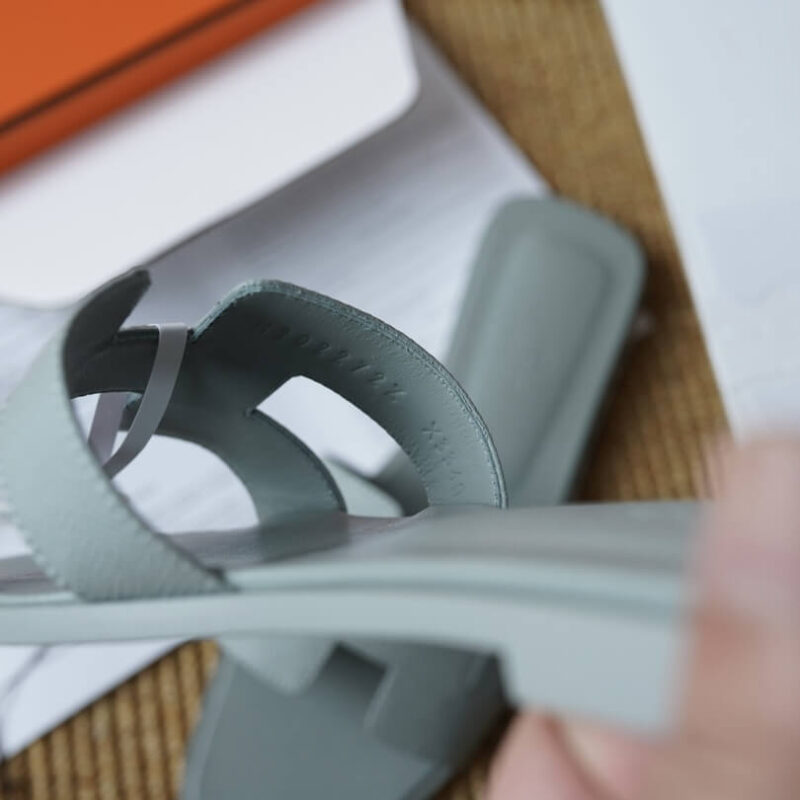 Hermes Oran Sandals with Grey Epsom Leather - Image 8