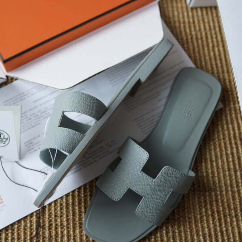 Hermes Oran Sandals with Grey Epsom Leather - Image 9