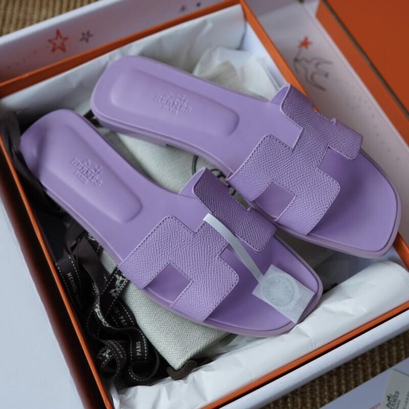 Hermes Oran Sandals with Purple Epsom Leather - Image 2