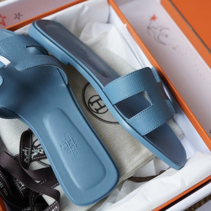 Hermes Oran Sandals with Blue Epsom Leather - Image 3