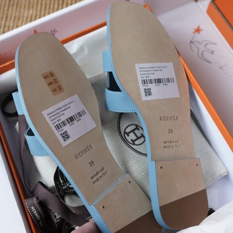Hermes Oran Sandals with Blue Epsom Leather - Image 4