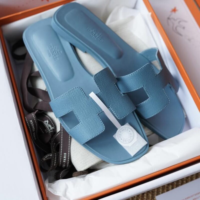 Hermes Oran Sandals with Blue Epsom Leather - Image 5