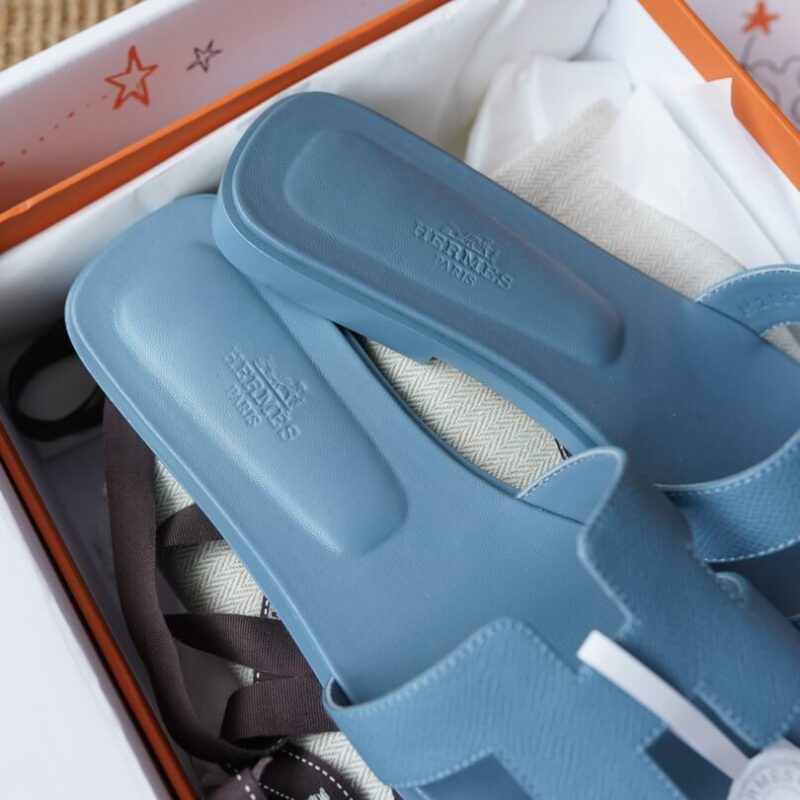 Hermes Oran Sandals with Blue Epsom Leather - Image 7