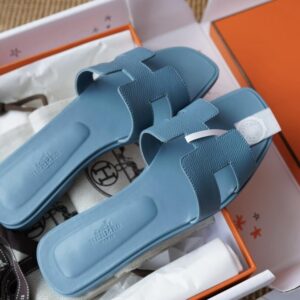 Hermes Oran Sandals with Blue Epsom Leather