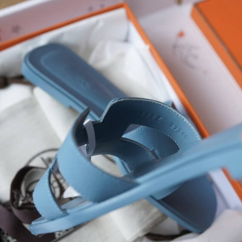 Hermes Oran Sandals with Blue Epsom Leather - Image 9