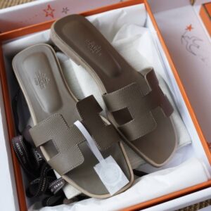 Hermes Oran Sandals with Grey Epsom Leather