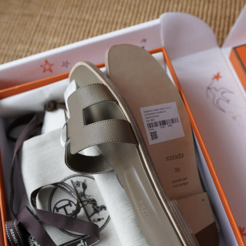 Hermes Oran Sandals with Grey Epsom Leather - Image 7