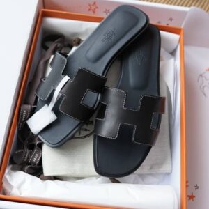 Hermes Oran Sandals with Black Swift Leather