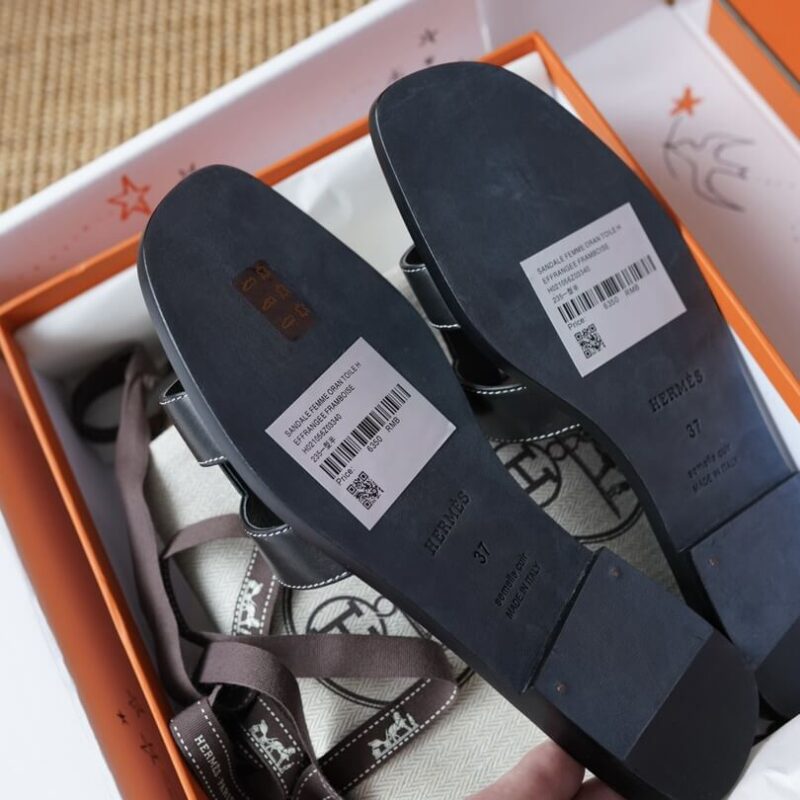 Hermes Oran Sandals with Black Swift Leather - Image 5