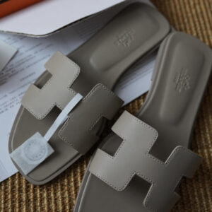 Hermes Oran Sandals with Grey Box Leather