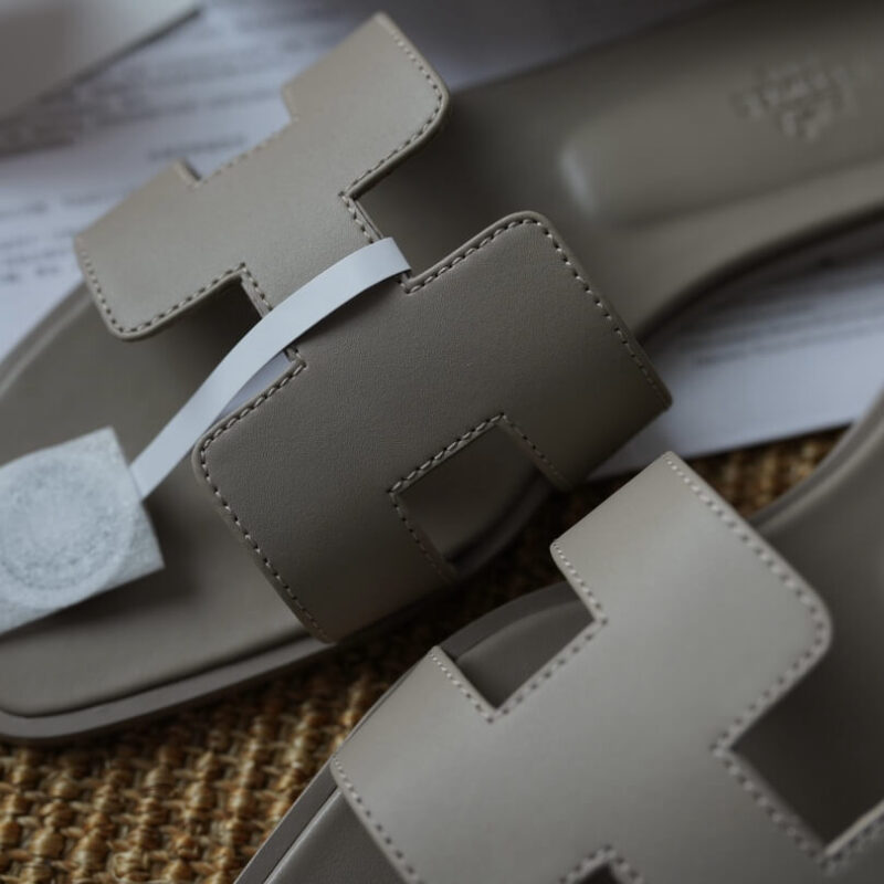 Hermes Oran Sandals with Grey Box Leather - Image 7