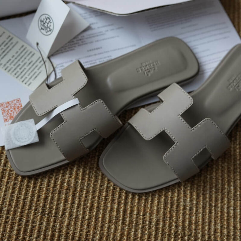 Hermes Oran Sandals with Grey Box Leather - Image 8