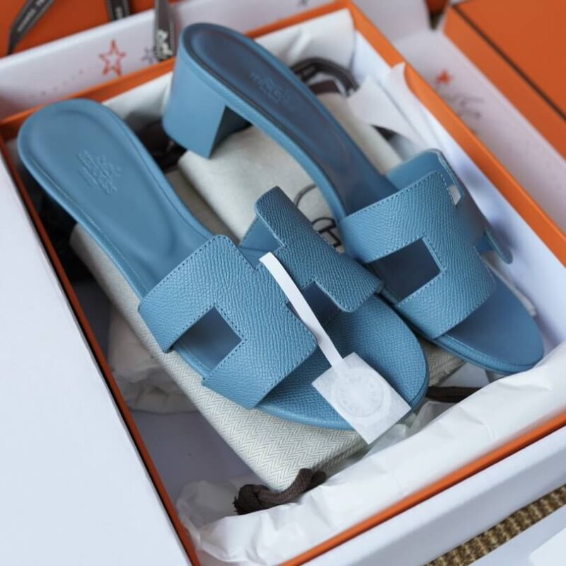 Hermes Oasis Sandals with Blue Epsom Leather - Image 6