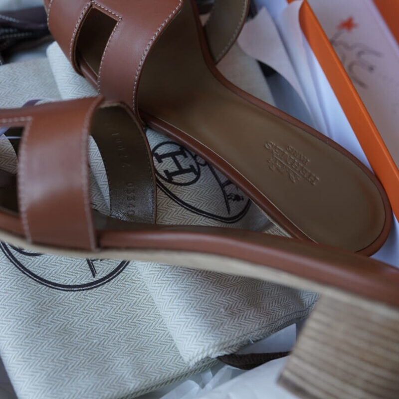 Hermes Oasis Sandals with Gold Box Leather - Image 4