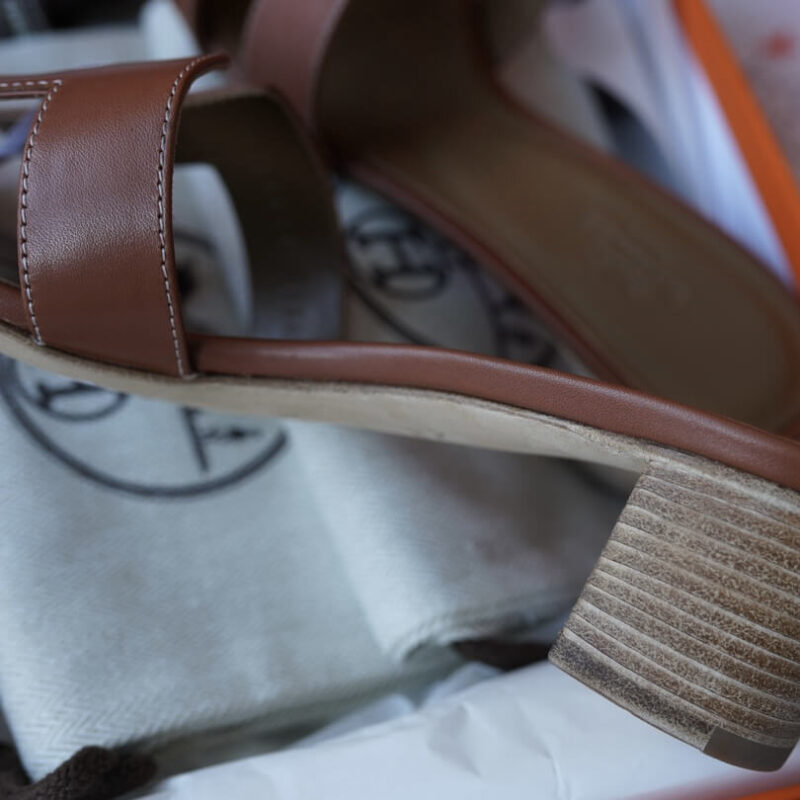 Hermes Oasis Sandals with Gold Box Leather - Image 9
