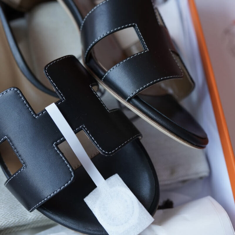 Hermes Oasis Sandals with Black Box Leather - Image 5