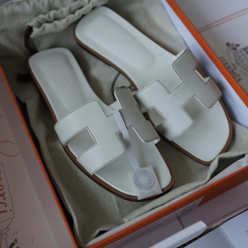 Hermes Oran Sandals with White Box Leather - Image 4