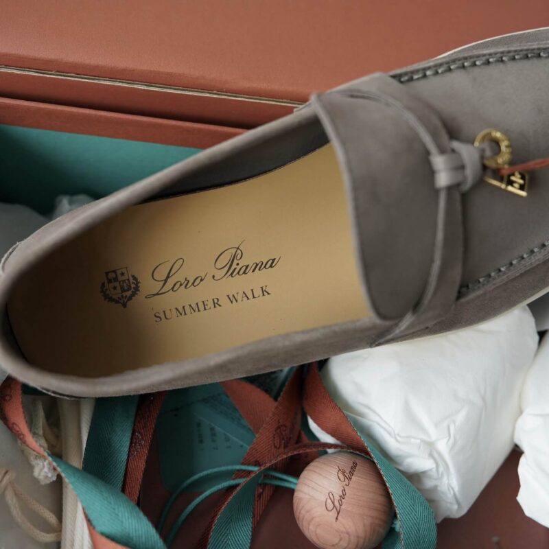 Loro Piana Summer Charms Walk Grey Suede Loafers - Image 2