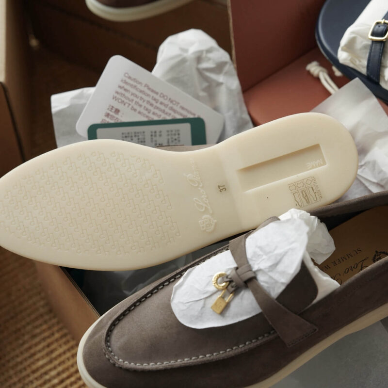 Loro Piana Summer Charms Walk Grey Suede Loafers - Image 8