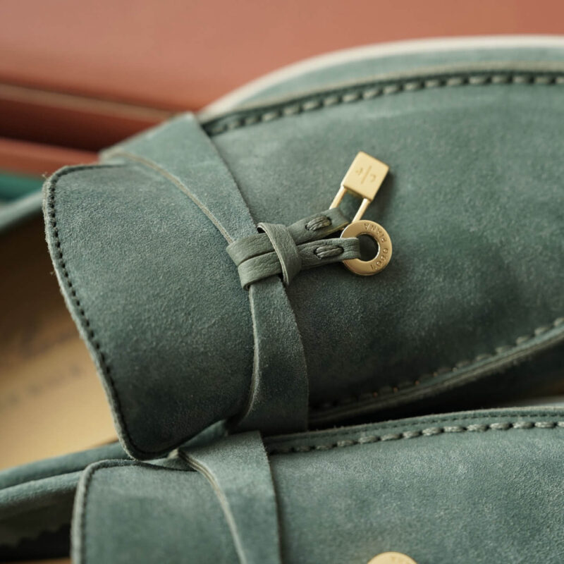 Loro Piana Summer Charms Walk Green Suede Loafers - Image 2