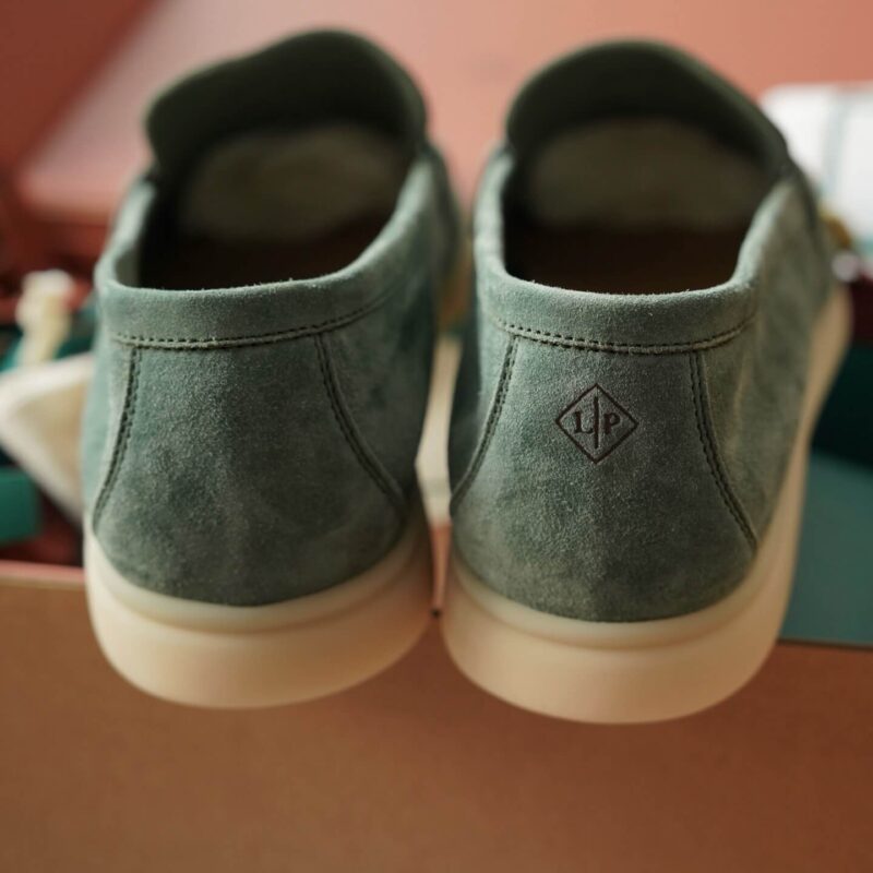 Loro Piana Summer Charms Walk Green Suede Loafers - Image 3