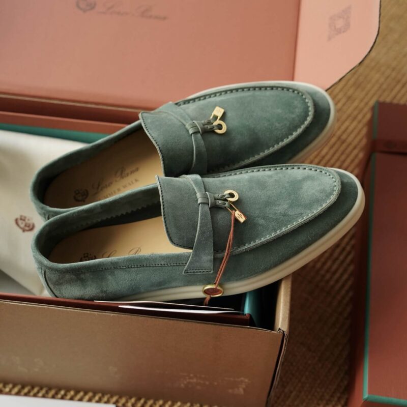 Loro Piana Summer Charms Walk Green Suede Loafers - Image 5