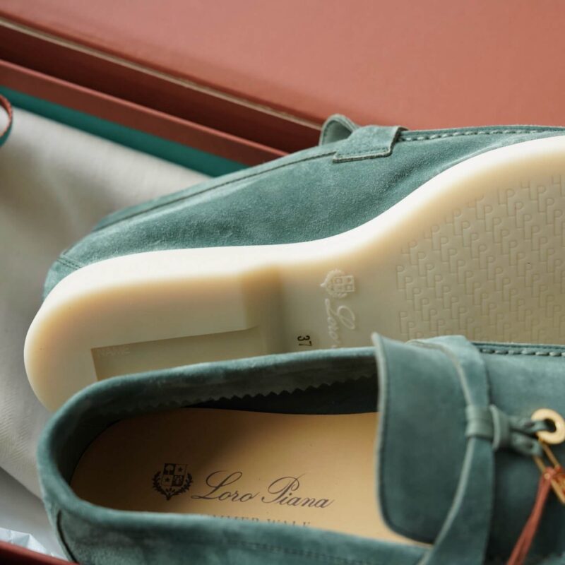 Loro Piana Summer Charms Walk Green Suede Loafers - Image 7