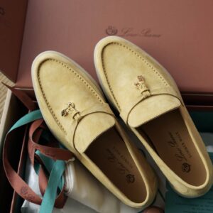 Loro Piana Summer Charms Walk Yellow Suede Loafers