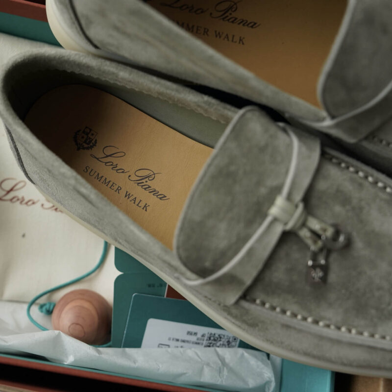 Loro Piana Summer Charms Army Green Suede Loafers - Image 7