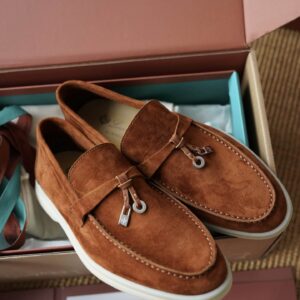 Loro Piana Summer Charms Red Brown Suede Loafers
