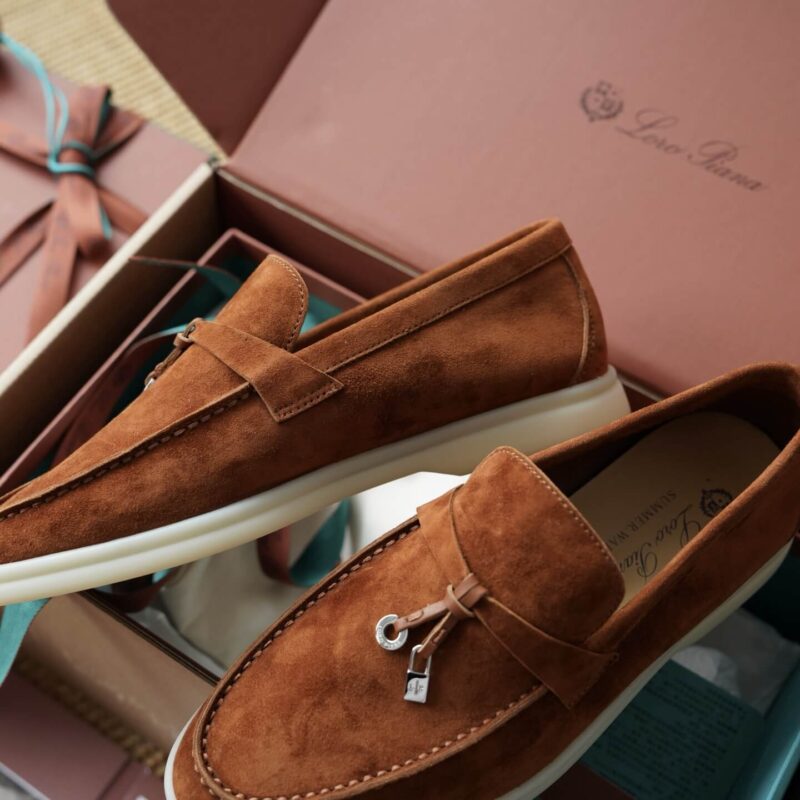 Loro Piana Summer Charms Red Brown Suede Loafers - Image 3
