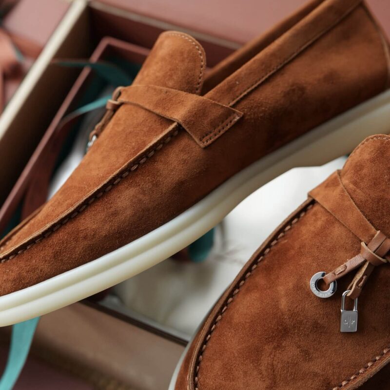 Loro Piana Summer Charms Red Brown Suede Loafers - Image 4
