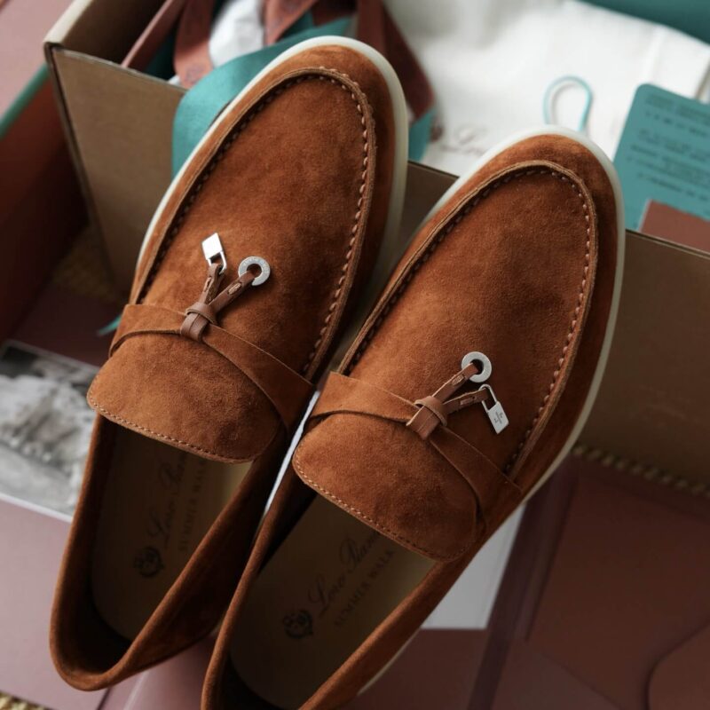 Loro Piana Summer Charms Red Brown Suede Loafers - Image 6