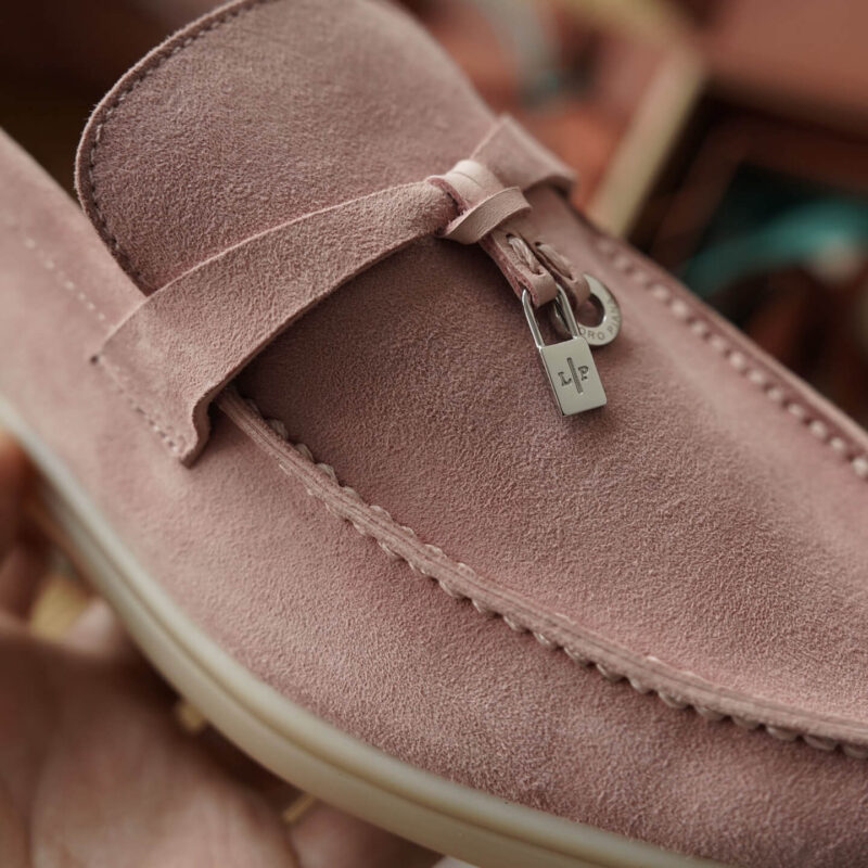Loro Piana Summer Charms Pink Suede Loafers - Image 2