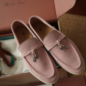 Loro Piana Summer Charms Pink Suede Loafers