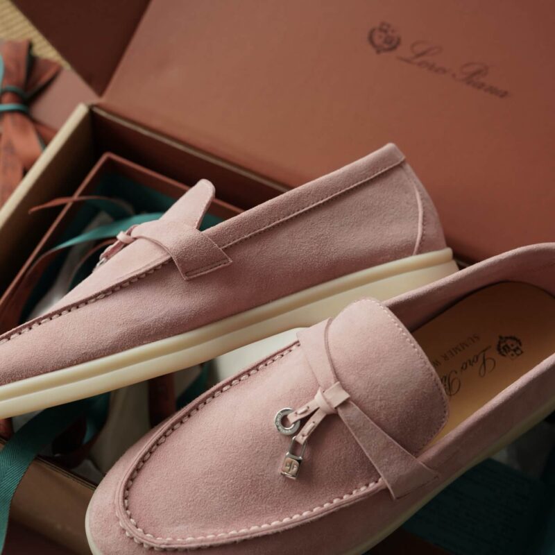 Loro Piana Summer Charms Pink Suede Loafers - Image 4