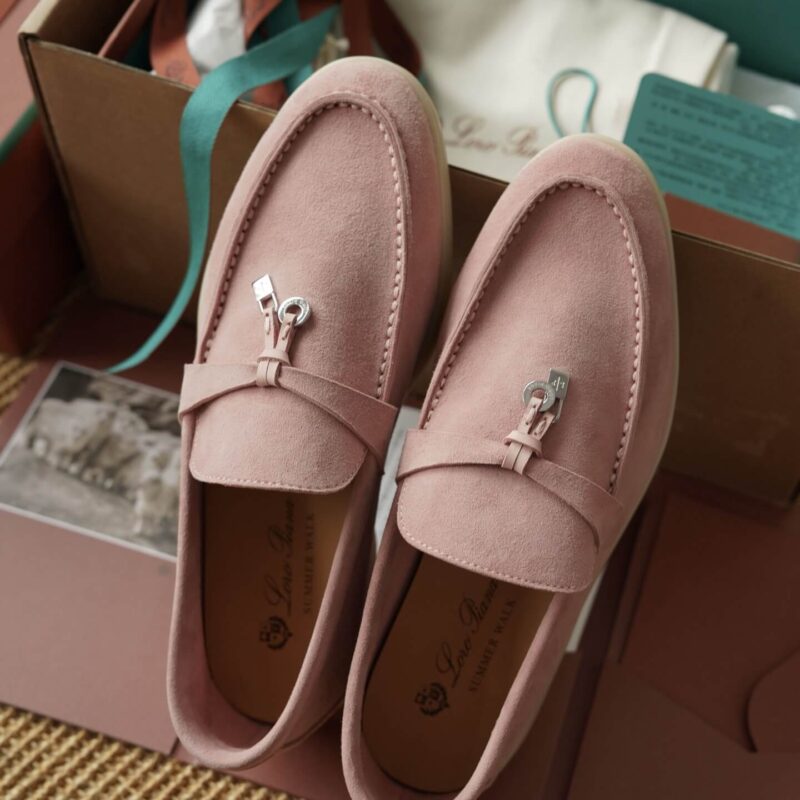 Loro Piana Summer Charms Pink Suede Loafers - Image 7
