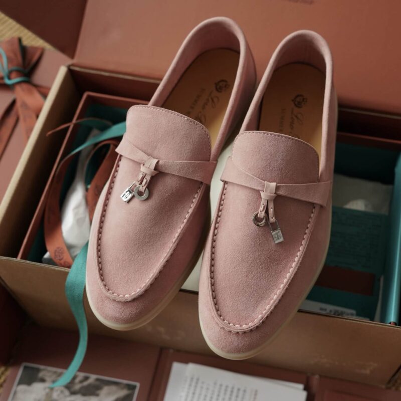 Loro Piana Summer Charms Pink Suede Loafers - Image 8