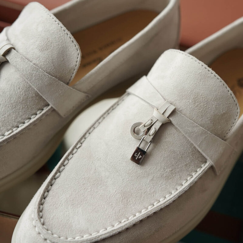 Loro Piana Summer Charms White Suede Loafers - Image 2