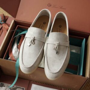 Loro Piana Summer Charms White Suede Loafers