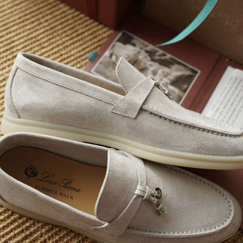 Loro Piana Summer Charms White Suede Loafers - Image 4